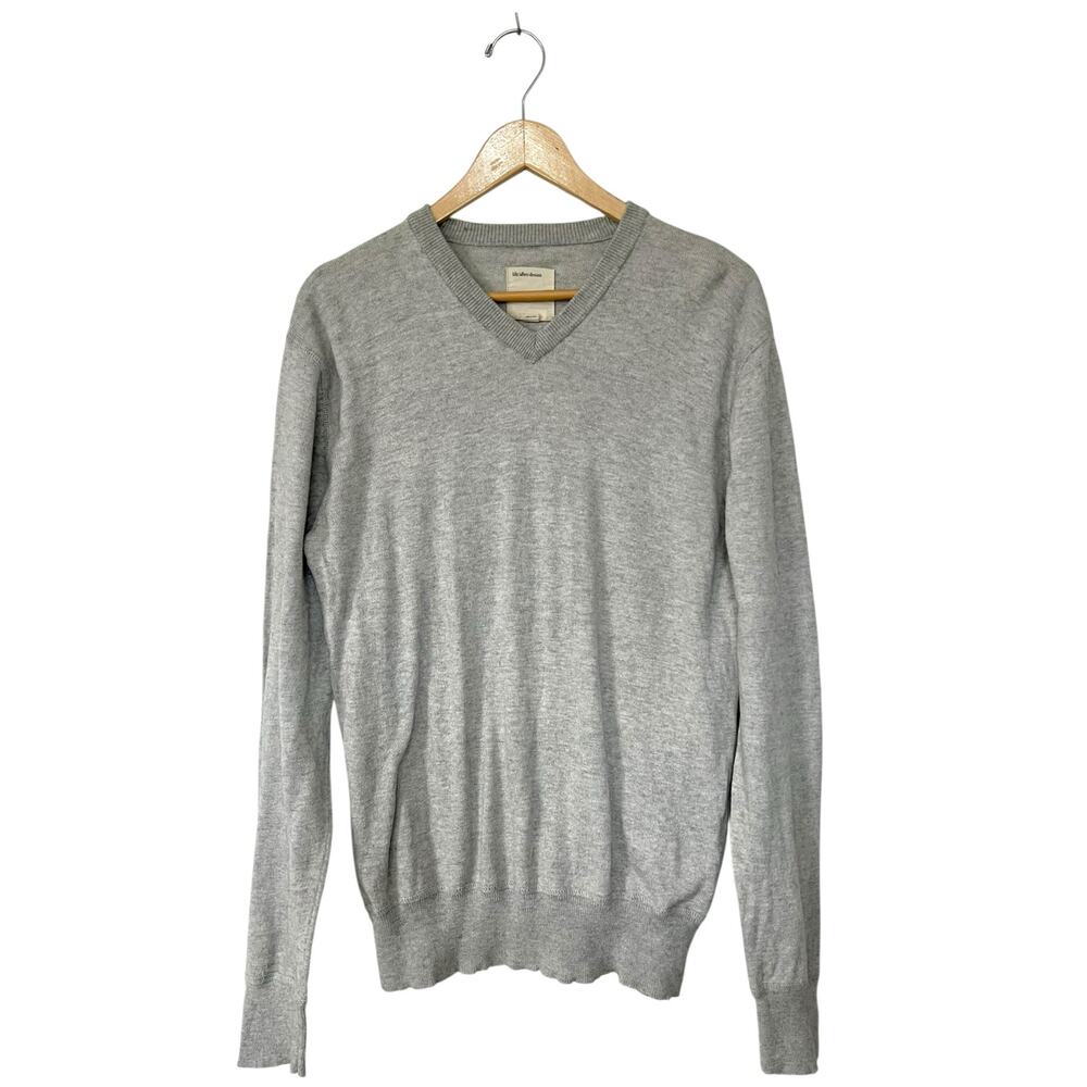 Life After Denim Men’s M Gray V-Neck Sweater Cotton Cashmere Blend Pullover